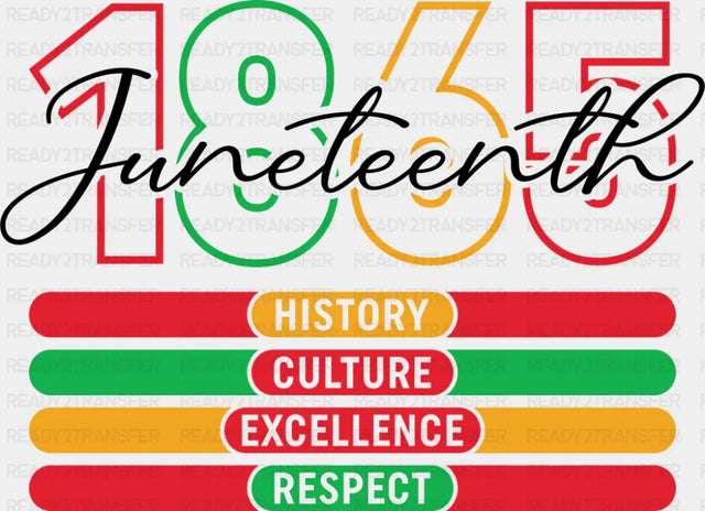 1865 Juneteenth History Culture Excellence Respect - Juneteenth DTF Transfer Adult Unisex - S & M (10’’) / Dark Color
