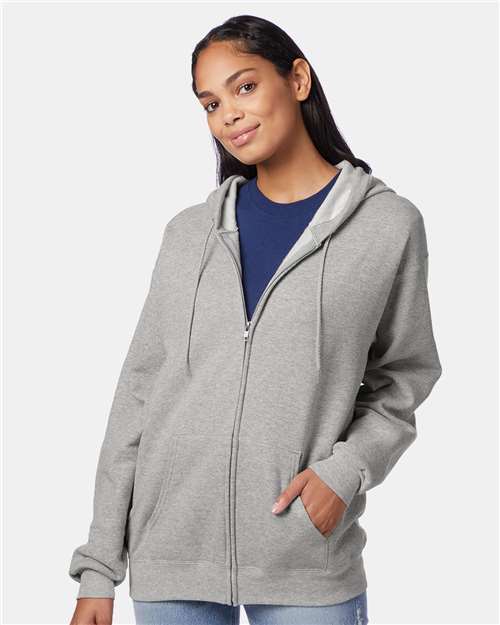 Unisex EcoSmart® Full-Zip Hooded Sweatshirt Hanes Light Steel