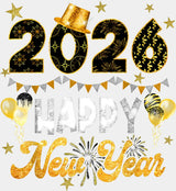 2026 Happy New Year B&W and Yellow - New Year DTF Transfer Adult Unisex - S & M (10’’) / Light Color Design (See