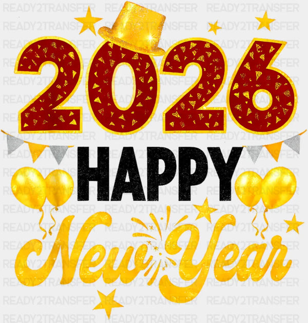 2026 Happy New Year Red And Gold - New Year DTF Transfer