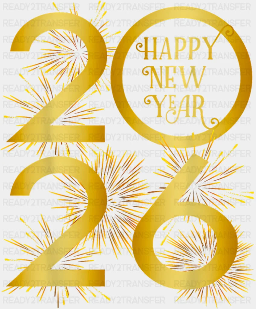 2026 Yellow Fireworks - New Year DTF Transfer