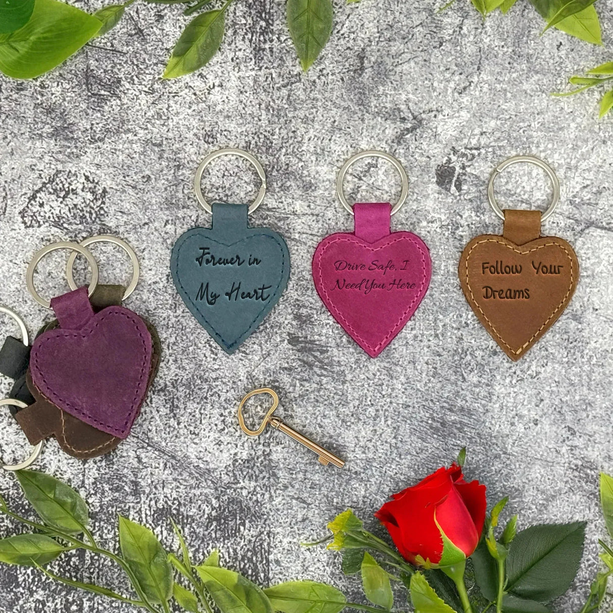 Custom Engraved Leather Keychain – Heart
