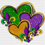 3 Hearts - Mardi Gras DTF Transfers ready2transfer