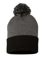 12" Pom-Pom Cuffed Beanie Sportsman Dark Heather Grey Black One Size