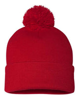 12" Pom-Pom Cuffed Beanie Sportsman Red One Size