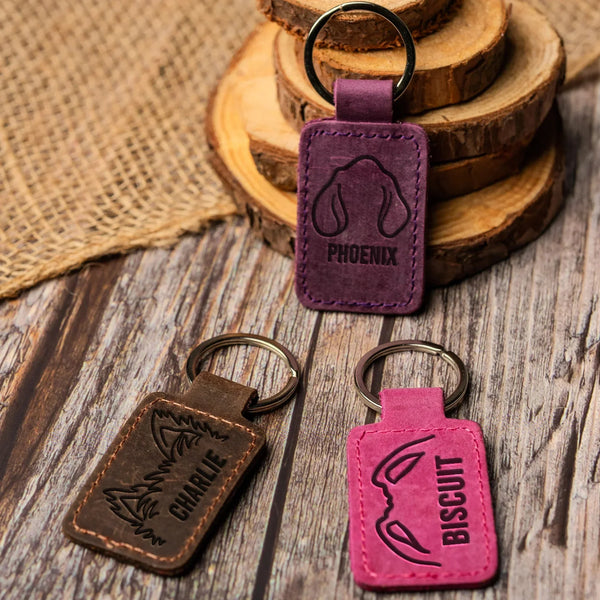 Custom Engraved Leather Keychain – Square