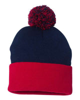 12" Pom-Pom Cuffed Beanie Sportsman Navy Red One Size