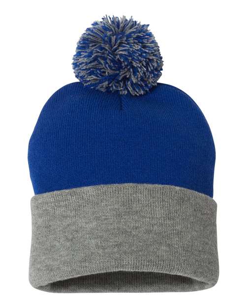 12" Pom-Pom Cuffed Beanie Sportsman Royal Light Heather Grey One Size