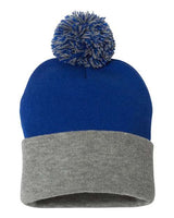 12" Pom-Pom Cuffed Beanie Sportsman Royal Light Heather Grey One Size