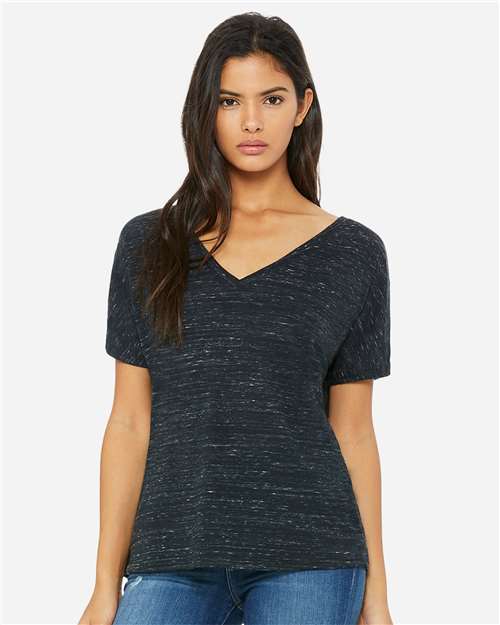 Women’s Slouchy V-Neck Tee BELLA + CANVAS Black Marble S