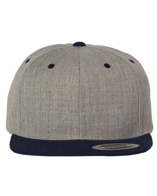 Premium Flat Bill Snapback Cap YP Classics Heather Grey Navy Adjustable