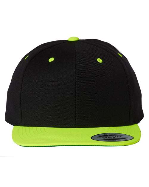 Premium Flat Bill Snapback Cap YP Classics Black Neon Green Adjustable