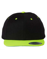 Premium Flat Bill Snapback Cap YP Classics Black Neon Green Adjustable