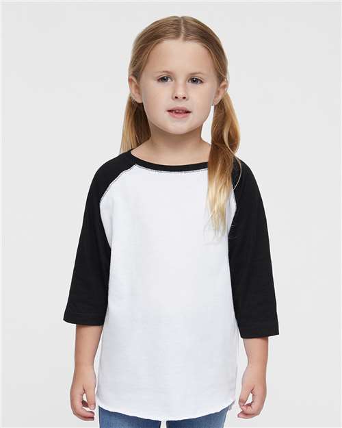Toddler Baseball Fine Jersey Three-Quarter Sleeve Tee Rabbit Skins White Solid Black