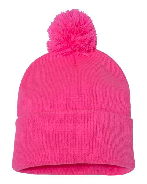 12" Pom-Pom Cuffed Beanie Sportsman Neon Pink One Size