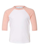 Toddler Three-Quarter Sleeve Baseball Tee BELLA + CANVAS White Heather Peach
