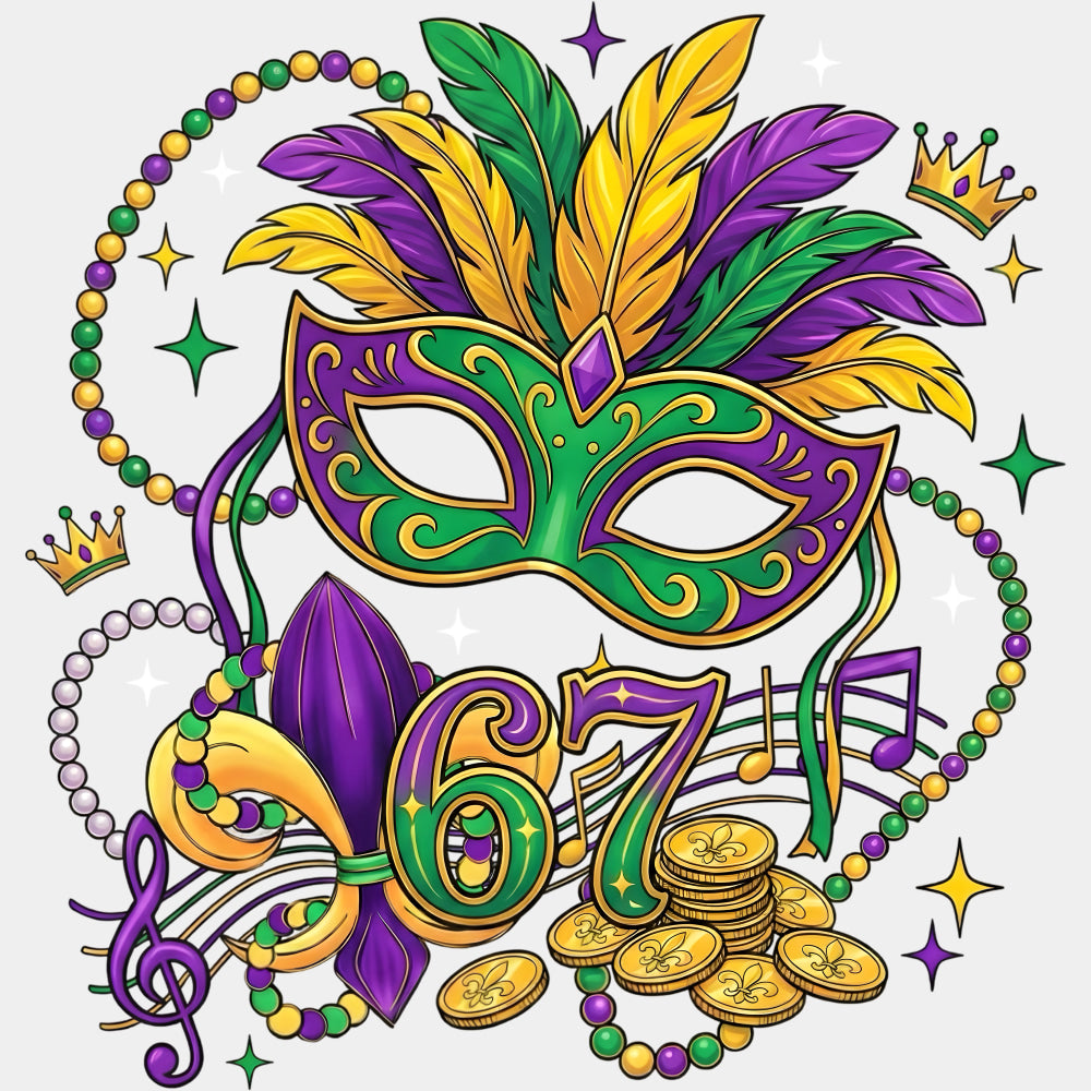 67 Mask - Mardi Gras DTF Transfers ready2transfer Light Color Design (See Imaging)