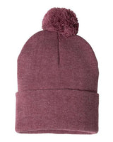 12" Pom-Pom Cuffed Beanie Sportsman Heather Cardinal One Size