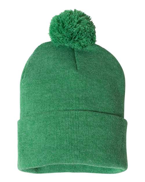 12" Pom-Pom Cuffed Beanie Sportsman Heather Kelly One Size