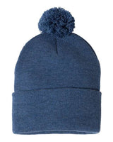 12" Pom-Pom Cuffed Beanie Sportsman Heather Dark Royal One Size