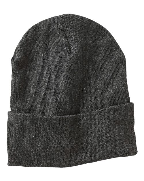 12" Jersey Lined Cuffed Beanie Sportsman Heather Charcoal One Size