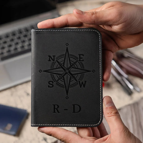 Custom Engraved Leather Passport Holder Transfer Kingdom Anthracite