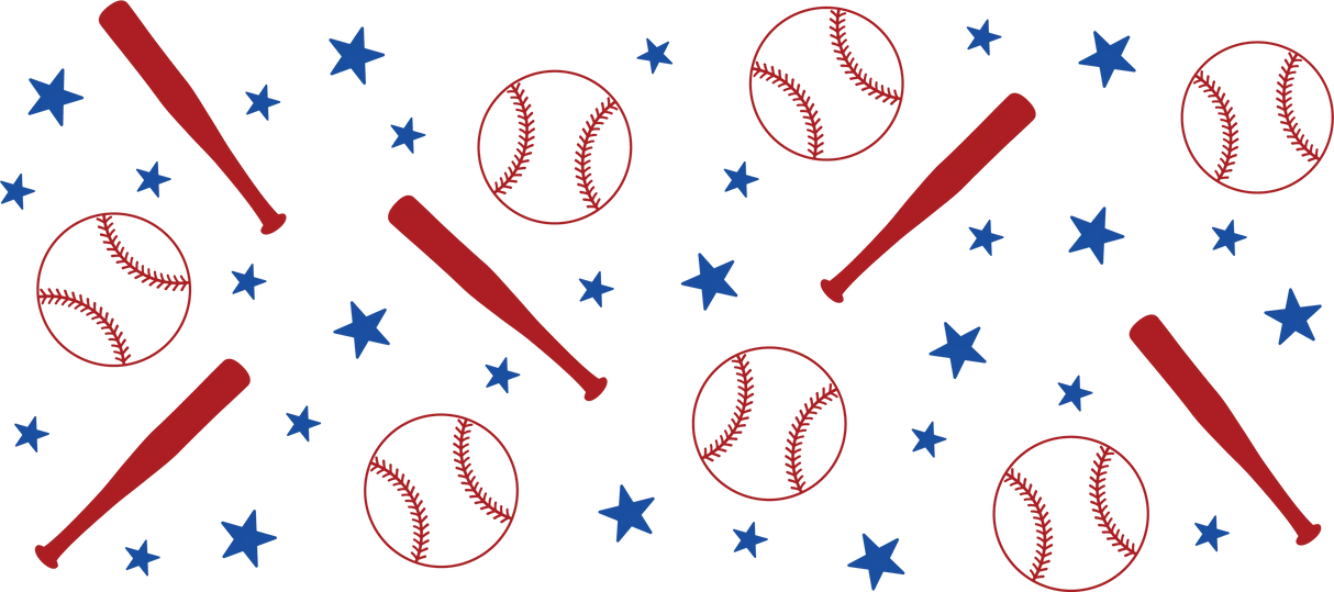 Red Baseball Blue Stars - Baseball Cup Wrap UV Sticker Permanent UV DTF Decal