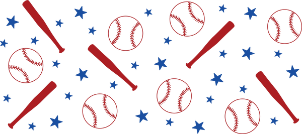 Red Baseball Blue Stars - Baseball Cup Wrap UV Sticker Permanent UV DTF Decal