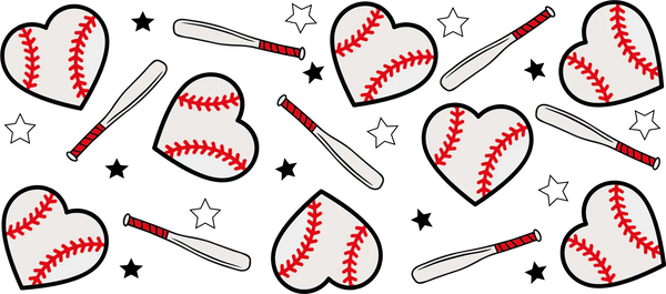 Baseball Ball Heart Design - Baseball Cup Wrap UV Sticker Permanent UV DTF Decal