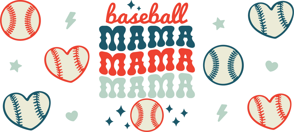 Baseball Mama Heart - Baseball Cup Wrap UV Sticker Permanent UV DTF Decal