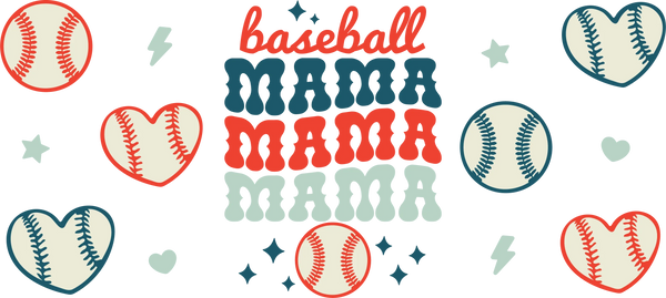 Baseball Mama Heart - Baseball Cup Wrap UV Sticker Permanent UV DTF Decal