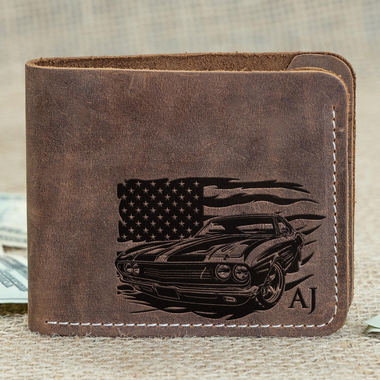 Custom Engraved Leather Wallet for Men