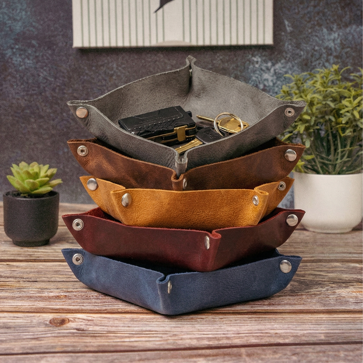 Custom Engraved Leather Hexagon Tray Transfer Kingdom