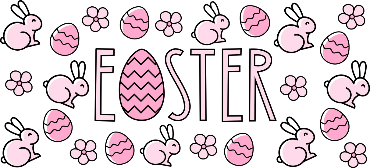 Easter Pink Bunnies - Easter Cup Wrap UV Sticker Permanent UV DTF Decal