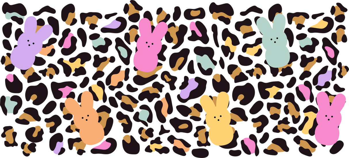 Colorful Bunnies Leopard Print - Easter Cup Wrap UV Sticker Permanent UV DTF Decal