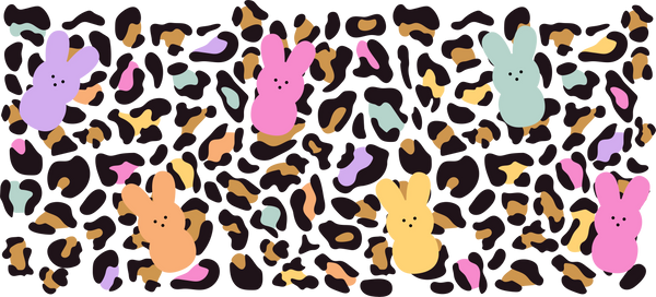 Colorful Bunnies Leopard Print - Easter Cup Wrap UV Sticker Permanent UV DTF Decal