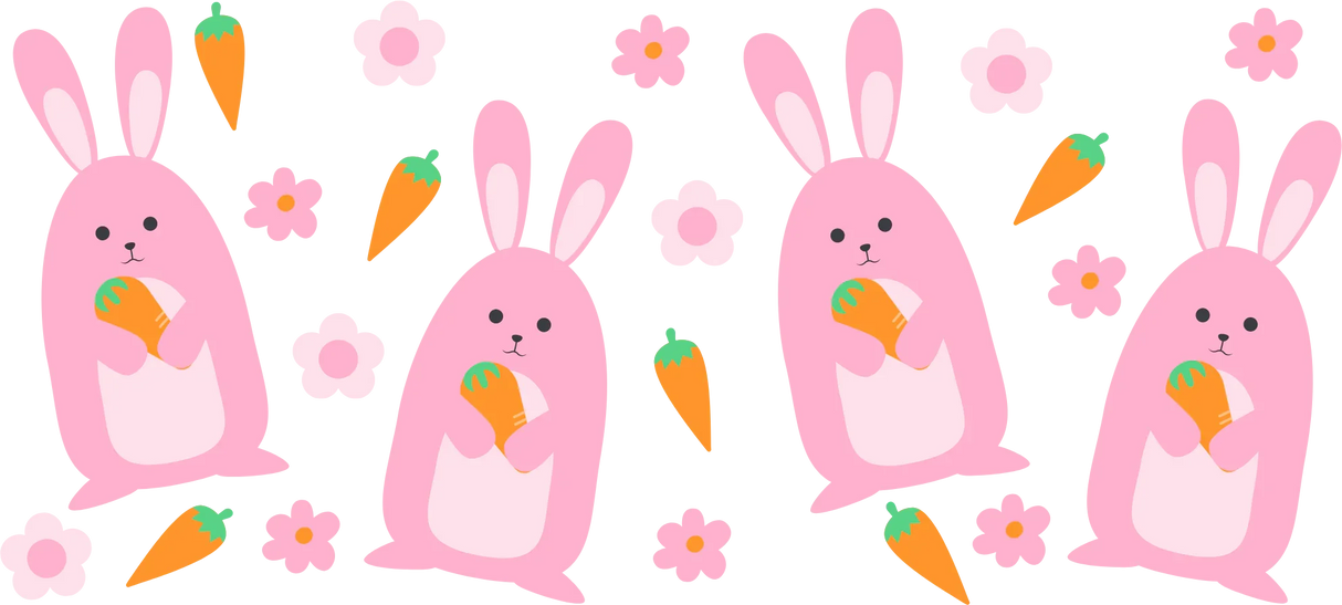 Pink Bunnies With Carrots - Easter Cup Wrap UV Sticker Permanent UV DTF Decal