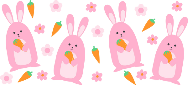Pink Bunnies With Carrots - Easter Cup Wrap UV Sticker Permanent UV DTF Decal