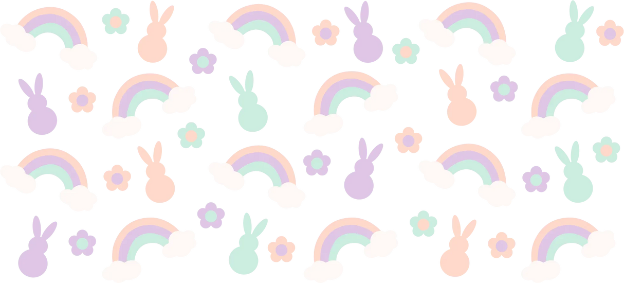 Rainbows Flowers And Bunnies - Easter Cup Wrap UV Sticker Permanent UV DTF Decal