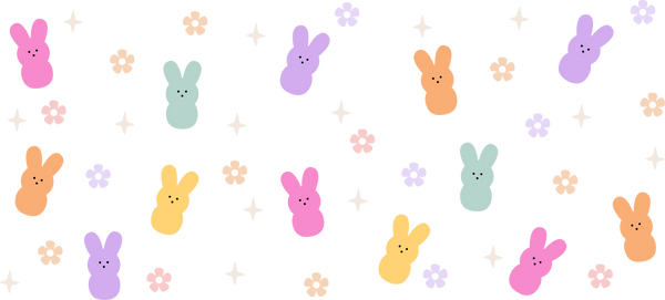 Colorful Bunny And Flowers - Easter Cup Wrap UV Sticker Permanent UV DTF Decal