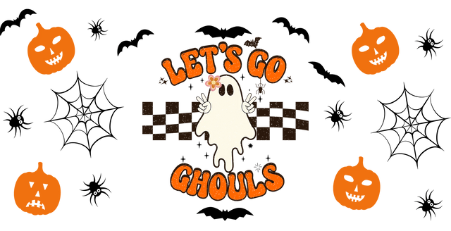Let's Go Ghouls Pumpkin Design - Halloween Cup Wrap UV Sticker Permanent UV DTF Decal ready2transfer
