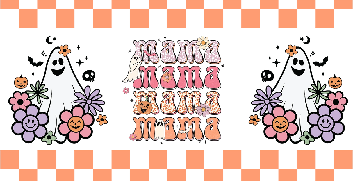 Mama Mama Checkered Design - Halloween Cup Wrap UV Sticker Permanent UV DTF Decal
