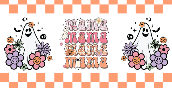 Mama Mama Checkered Design - Halloween Cup Wrap UV Sticker Permanent UV DTF Decal