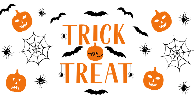 Trick Or Treat Orange Design - Halloween Cup Wrap UV Sticker Permanent UV DTF Decal ready2transfer