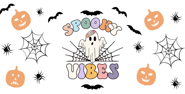 Ghost And Pumpkins - Halloween Cup Wrap UV Sticker Permanent UV DTF Decal ready2transfer