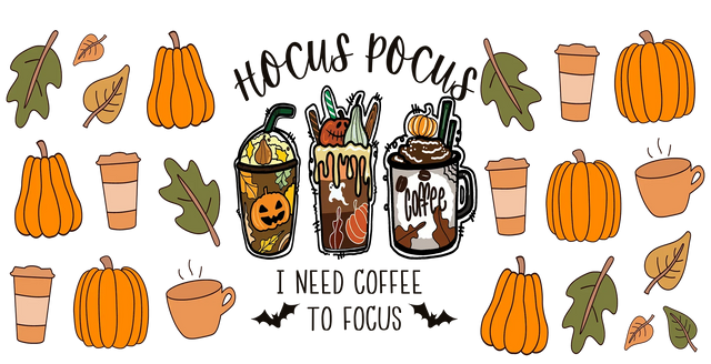 Hocus Pocus I Need Coffee - Halloween Cup Wrap UV Sticker Permanent UV DTF Decal ready2transfer