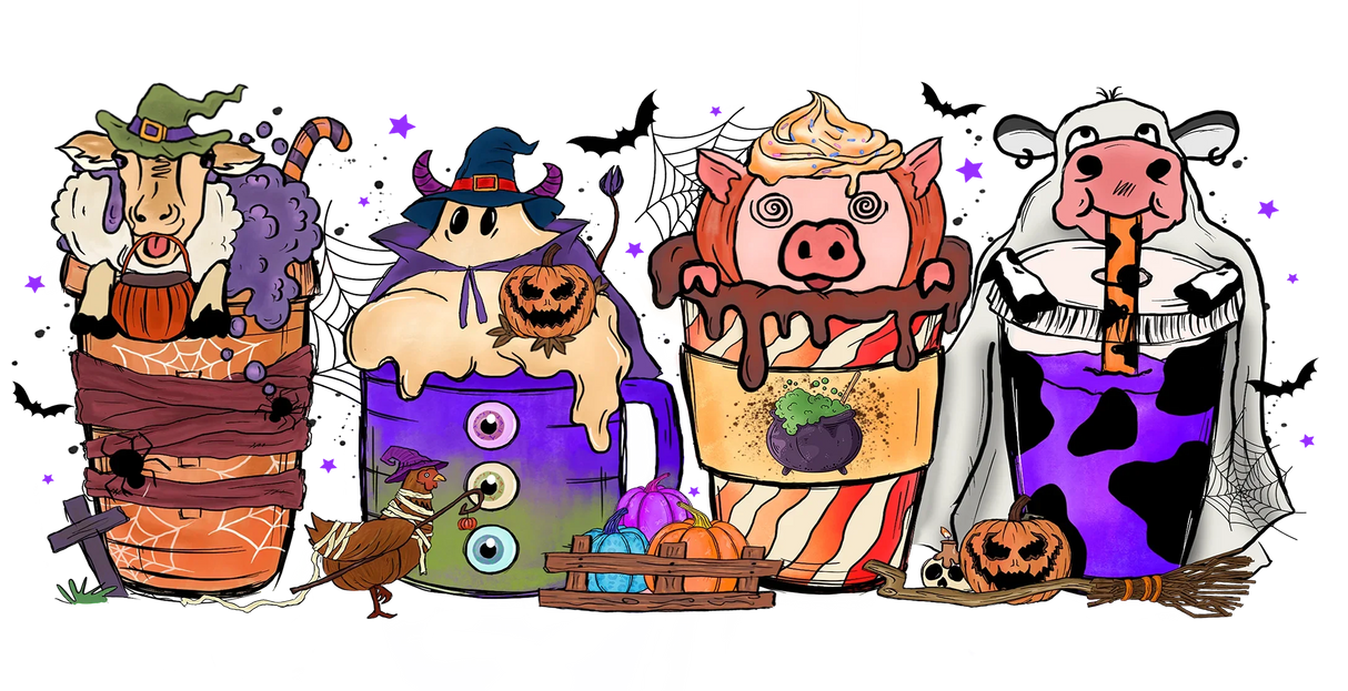 Halloween Drinks Colorful Design - Halloween Cup Wrap UV Sticker Permanent UV DTF Decal ready2transfer