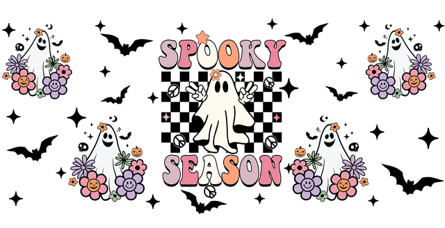 Spooky Ghosts Checkered Design - Halloween Cup Wrap UV Sticker Permanent UV DTF Decal ready2transfer