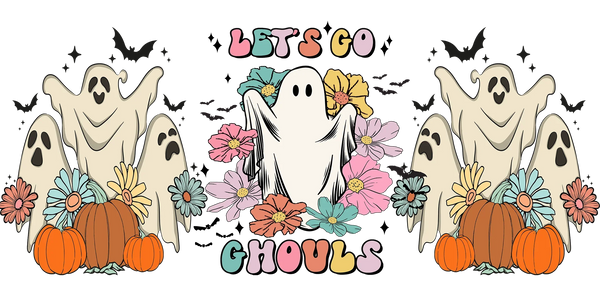 Go Ghosts Pumpkin Design - Halloween Cup Wrap UV Sticker Permanent UV DTF Decal