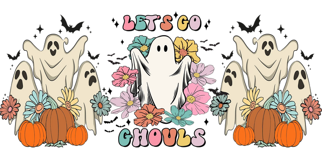 Go Ghosts Pumpkin Design - Halloween Cup Wrap UV Sticker Permanent UV DTF Decal ready2transfer